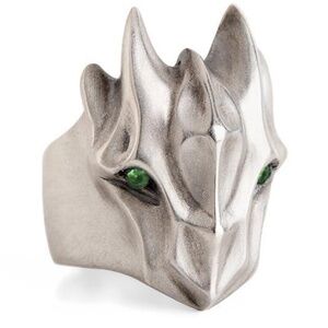 Elina Gleizer Silver Dragon Ring with Emerald Eyes, oxydized silver, 7, preloved